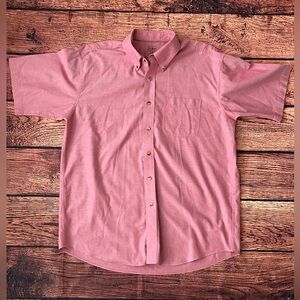 L.L. Bean Button Down Shirt Men's Large Tall Short Sleeve Red Cotton‎